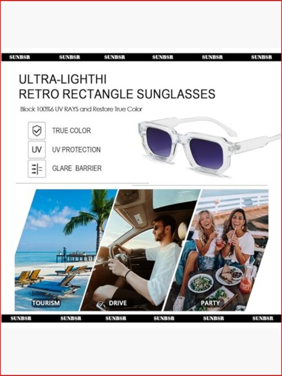 Retro Rectangle Sunglasses UV400 Protective Chunky Frame Trendy Square Unisex main image 5